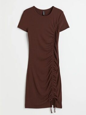 H&M Dark Brown Fitted Drawstring Dress